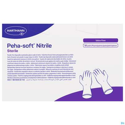 Sie sehen eine Packung Untersuchungshandschuhe Peha/soft/puderfrei Nitrile Sterile L 100st, Produktbild: 02 Untersuchungshandschuhe Peha/soft/puderfrei Nitrile Sterile L 100st, A-Nr.: 3997614 - 02