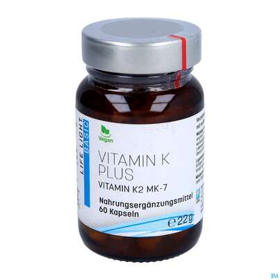 Sie sehen eine Packung Vitamin K Kapseln Plus Life Light 60st, Produktbild: 03 Vitamin K Kapseln Plus Life Light 60st, A-Nr.: 4288245 - 03