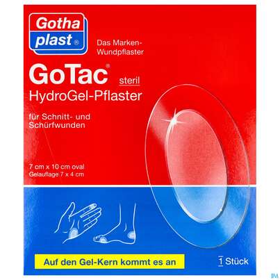 Sie sehen eine Packung Wundpflaster Gotac Hydrogel-pflaster Steril 7x 10cm 1st, Produktbild: 01 Wundpflaster Gotac Hydrogel-pflaster Steril 7x 10cm 1st, A-Nr.: 4241597 - 01