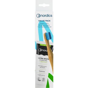 Nordics Bio Zahnpasta Ultra White + Öko Zahnbürste Bambus Blau, A-Nr.: 5666784 - 01