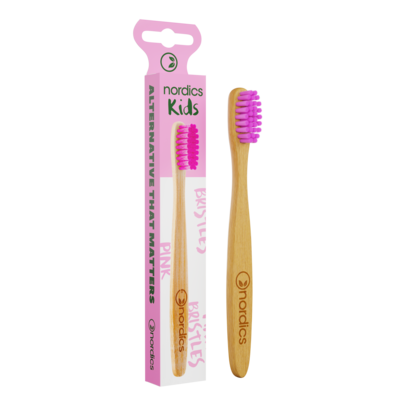 Nordics Öko Zahnbürste Kids Bambus mit pinken Borsten, A-Nr.: 5332037 - 01