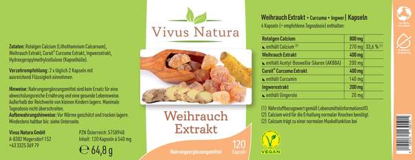 Weihrauch Extrakt +Ingwer, +Curcuma Kapseln, A-Nr.: 5758948 - 01