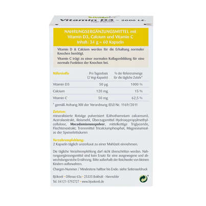 Sie sehen eine Packung BjökoVit Vitamin D3 Kapseln vegan, Produktbild: 03 BjökoVit Vitamin D3 Kapseln vegan, A-Nr.: 5174584 - 03