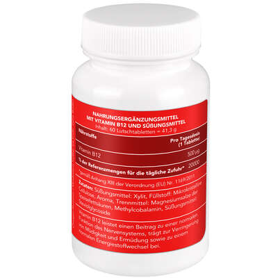 Sie sehen eine Packung BjökoVit Vitamin B12 Lutschtabletten 500mcg vegan, Produktbild: 03 BjökoVit Vitamin B12 Lutschtabletten 500mcg vegan, A-Nr.: 5174615 - 03