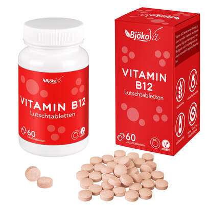 Sie sehen eine Packung BjökoVit Vitamin B12 Lutschtabletten 500mcg vegan, Produktbild: 05 BjökoVit Vitamin B12 Lutschtabletten 500mcg vegan, A-Nr.: 5174615 - 05
