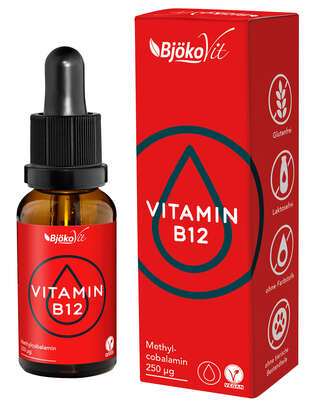 Sie sehen eine Packung BjökoVit Vitamin B12 Tropfen vegan, Produktbild: 01 BjökoVit Vitamin B12 Tropfen vegan, A-Nr.: 5174710 - 01