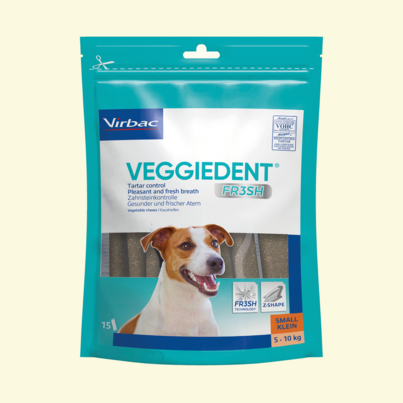 Sie sehen eine Packung Veggiedent Fr3sh S - Kaustreifen für Hunde von 5 bis 10 kg Körpergewicht, Produktbild: 03 Veggiedent Fr3sh S - Kaustreifen für Hunde von 5 bis 10 kg Körpergewicht, A-Nr.: 4877668 - 03