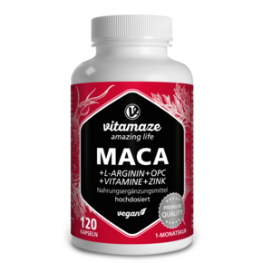Vitamaze Maca 10:1 hochdosiert +L-Arginin u. OPC u. Vitamine vegan, A-Nr.: 5179417 - 01