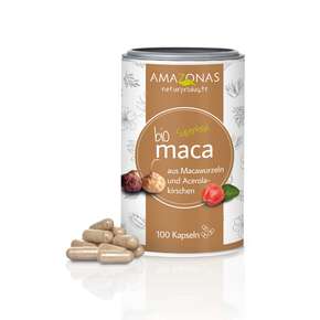 Bio Maca Kapseln mit natürlichem Vitamin C der Acerolkirsche, 100 Stück, A-Nr.: 5450742 - 01