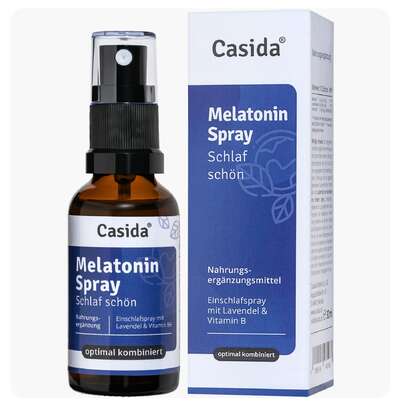 Sie sehen eine Packung Casida Melatonin Spray „Schlaf schön“, Produktbild: 01 Casida Melatonin Spray „Schlaf schön“, A-Nr.: 5429819 - 01