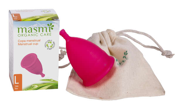 Sie sehen eine Packung Masmi Öko Menstruationstasse Größe L, Produktbild: 02 Masmi Öko Menstruationstasse Größe L, A-Nr.: 4620840 - 02