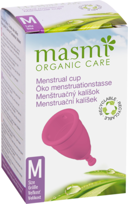 Sie sehen eine Packung Masmi Öko Menstruationstasse Größe M, Produktbild: 01 Masmi Öko Menstruationstasse Größe M, A-Nr.: 4620834 - 01
