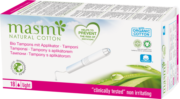 Sie sehen eine Packung Masmi Organic Care - Bio Tampons Light / Mini mit Applikator, Produktbild: 01 Masmi Organic Care - Bio Tampons Light / Mini mit Applikator, A-Nr.: 4531183 - 01