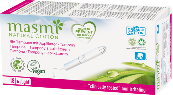 Sie sehen eine Packung Masmi Organic Care - Bio Tampons Light / Mini mit Applikator, Produktbild: 02 Masmi Organic Care - Bio Tampons Light / Mini mit Applikator, A-Nr.: 4531183 - 02