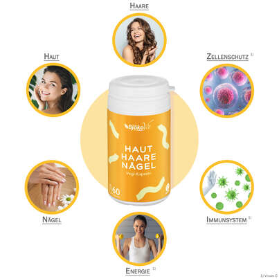 Sie sehen eine Packung BjökoVit Haut Haare Nägel Kapseln vegan, Produktbild: 06 BjökoVit Haut Haare Nägel Kapseln vegan, A-Nr.: 5174561 - 06