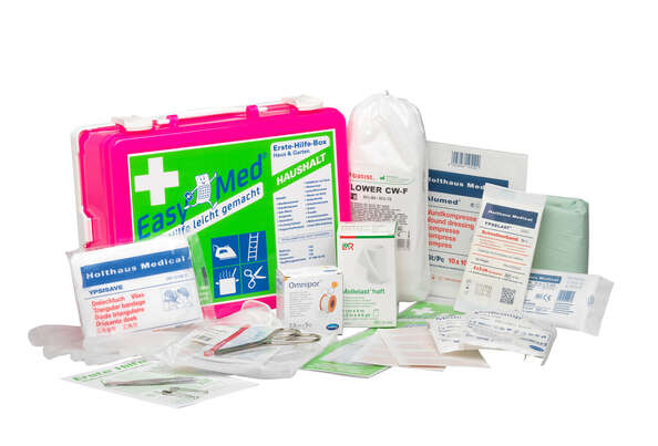 Sie sehen eine Packung EasyMed Erste Hilfe Box Haushalt, Produktbild: 03 EasyMed Erste Hilfe Box Haushalt, A-Nr.: 2620528 - 03