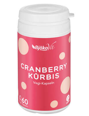 Sie sehen eine Packung BjökoVit Cranberry-Kürbis Kapseln vegan, Produktbild: 01 BjökoVit Cranberry-Kürbis Kapseln vegan, A-Nr.: 5174590 - 01