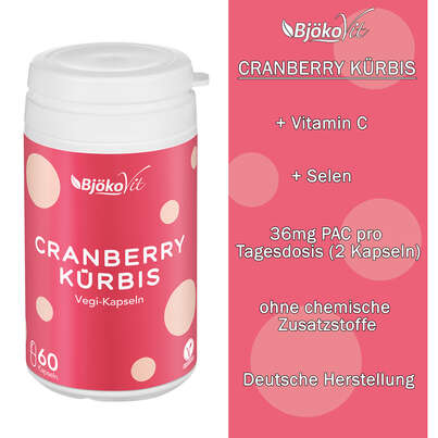 Sie sehen eine Packung BjökoVit Cranberry-Kürbis Kapseln vegan, Produktbild: 07 BjökoVit Cranberry-Kürbis Kapseln vegan, A-Nr.: 5174590 - 07