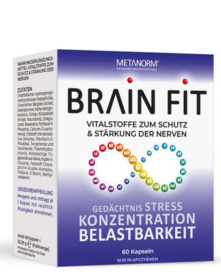 Sie sehen eine Packung BRAIN FIT Kapseln METANORM®, Produktbild: 01 BRAIN FIT Kapseln METANORM®, A-Nr.: 5198596 - 01