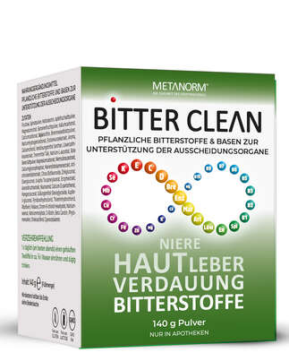 Sie sehen eine Packung BITTER CLEAN Pulver METANORM®, Produktbild: 01 BITTER CLEAN Pulver METANORM®, A-Nr.: 5729272 - 01