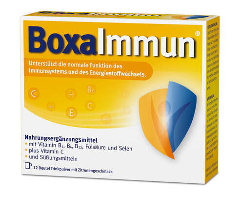 Sie sehen eine Packung BoxaImmun® - Trinkpulver 12 Beutel, Produktbild: 01 BoxaImmun® - Trinkpulver 12 Beutel, A-Nr.: 5666726 - 01