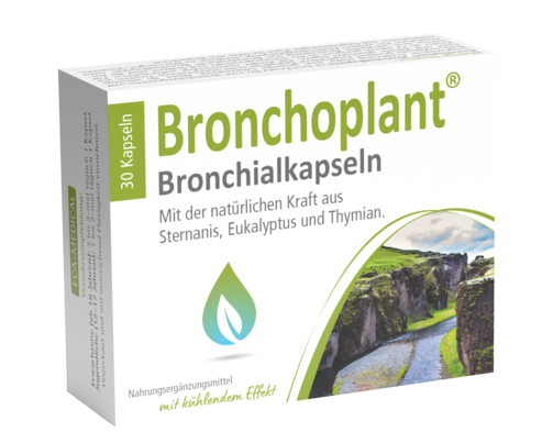 Sie sehen eine Packung Bronchoplant® Bronchialkapseln, Produktbild: 01 Bronchoplant® Bronchialkapseln, A-Nr.: 5683446 - 01