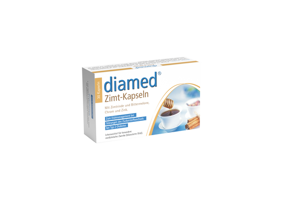 Sie sehen eine Packung diamed® Zimt-Kapseln, Produktbild: 01 diamed® Zimt-Kapseln, A-Nr.: 3150562 - 01