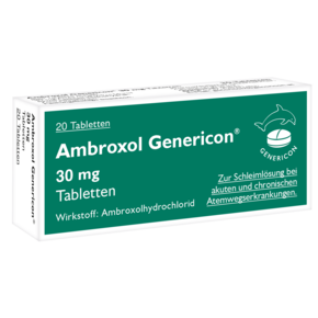 Sie sehen eine Packung Ambroxol Genericon® Tabletten zur Schleimlösung, Produktbild: 01 Ambroxol Genericon® Tabletten zur Schleimlösung, A-Nr.: 1257787 - 01