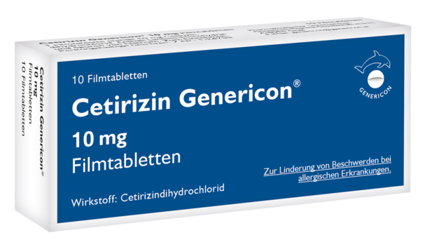 Sie sehen eine Packung Cetirizin Genericon® lindert Allergiesymptome, Produktbild: 01 Cetirizin Genericon® lindert Allergiesymptome, A-Nr.: 2444215 - 01