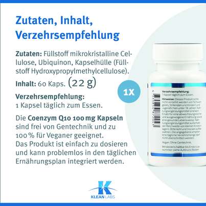 Coenzym Q-10 100 mg Klean Labs Kapseln, A-Nr.: 5755111 - 09