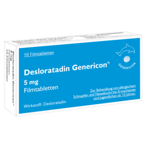 Sie sehen eine Packung Desloratadin Genericon® lindert Allergiesymptome, Produktbild: 01 Desloratadin Genericon® lindert Allergiesymptome, A-Nr.: 3903010 - 01