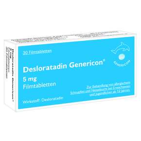 Sie sehen eine Packung Desloratadin Genericon® lindert Allergiesymptome, Produktbild: 01 Desloratadin Genericon® lindert Allergiesymptome, A-Nr.: 3903027 - 01