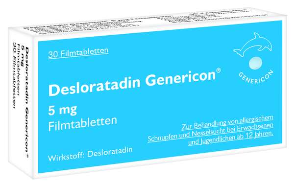 Sie sehen eine Packung Desloratadin Genericon® lindert Allergiesymptome, Produktbild: 01 Desloratadin Genericon® lindert Allergiesymptome, A-Nr.: 3903027 - 01