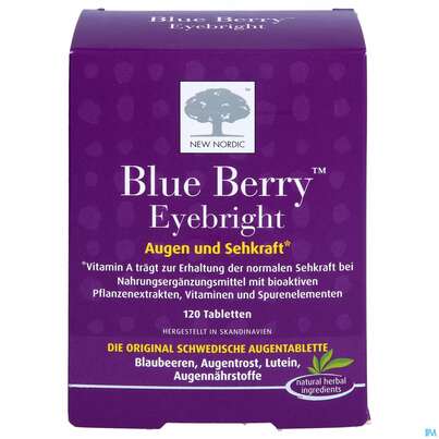 Sie sehen eine Packung Blue Berry Tabl New Nordic 120st, Produktbild: 01 Blue Berry Tabl New Nordic 120st, A-Nr.: 3094987 - 01