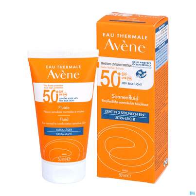 Sie sehen eine Packung Avène Sonnenfluid Spf 50+ 50ml, Produktbild: 10 Avène Sonnenfluid Spf 50+ 50ml, A-Nr.: 5598976 - 10