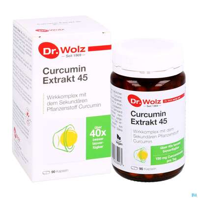 Sie sehen eine Packung Curcumin Kapseln Extrakt 45 Dr.wolz Nr 60553 90st, Produktbild: 07 Curcumin Kapseln Extrakt 45 Dr.wolz Nr 60553 90st, A-Nr.: 4289983 - 07
