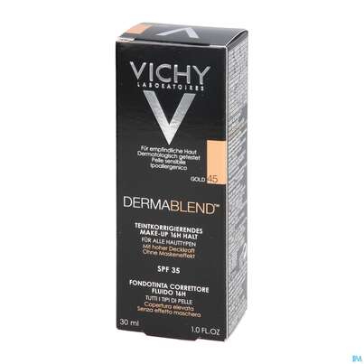 Sie sehen eine Packung Vichy Dermablend Make-up 45 Gold 30ml, Produktbild: 10 Vichy Dermablend Make-up 45 Gold 30ml, A-Nr.: 3044647 - 10