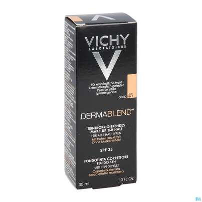 Sie sehen eine Packung Vichy Dermablend Make-up 45 Gold 30ml, Produktbild: 11 Vichy Dermablend Make-up 45 Gold 30ml, A-Nr.: 3044647 - 11