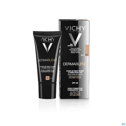 Sie sehen eine Packung Vichy Dermablend Make-up 45 Gold 30ml, Produktbild: 16 Vichy Dermablend Make-up 45 Gold 30ml, A-Nr.: 3044647 - 16
