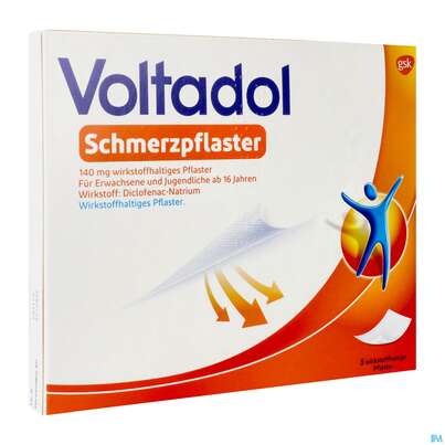 Sie sehen eine Packung Voltadol Schmerzpflaster Wirkstoffhaltig 140mg 5st, Produktbild: 04 Voltadol Schmerzpflaster Wirkstoffhaltig 140mg 5st, A-Nr.: 4985530 - 04