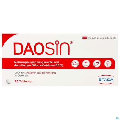 Sie sehen eine Packung Daosin Enzym Diaminooxidase Tabl 60st, Produktbild: 01 Daosin Enzym Diaminooxidase Tabl 60st, A-Nr.: 5372551 - 01