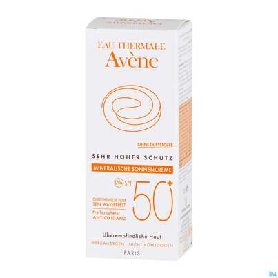 Sie sehen eine Packung Avène Mineralische Sonnencreme Spf 50+ 50ml, Produktbild: 07 Avène Mineralische Sonnencreme Spf 50+ 50ml, A-Nr.: 2993407 - 07