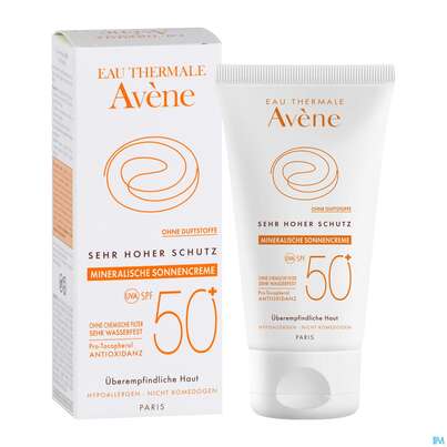 Sie sehen eine Packung Avène Mineralische Sonnencreme Spf 50+ 50ml, Produktbild: 11 Avène Mineralische Sonnencreme Spf 50+ 50ml, A-Nr.: 2993407 - 11