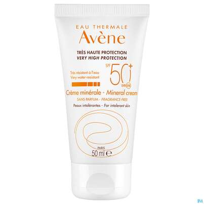 Sie sehen eine Packung Avène Mineralische Sonnencreme Spf 50+ 50ml, Produktbild: 12 Avène Mineralische Sonnencreme Spf 50+ 50ml, A-Nr.: 2993407 - 12