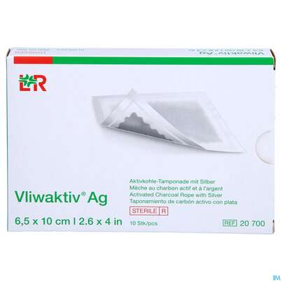 Wundverband Vliwaktiv/ag Aktivkohle Tamponade +silber 6,5x 10cm 10st, A-Nr.: 3073353 - 01