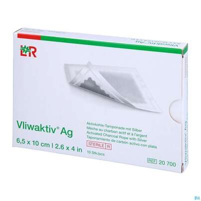 Wundverband Vliwaktiv/ag Aktivkohle Tamponade +silber 6,5x 10cm 10st, A-Nr.: 3073353 - 02