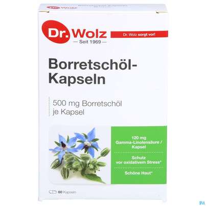 Sie sehen eine Packung Borretschoel Kapseln Dr.wolz Nr 60608 60st, Produktbild: 01 Borretschoel Kapseln Dr.wolz Nr 60608 60st, A-Nr.: 3839312 - 01