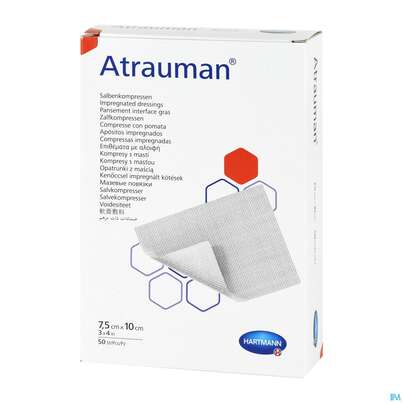 Sie sehen eine Packung Wundauflagen Atrauman Salbenvlies Wirkstofffr Steril 7,5x 10cm 50st, Produktbild: 04 Wundauflagen Atrauman Salbenvlies Wirkstofffr Steril 7,5x 10cm 50st, A-Nr.: 1708882 - 04