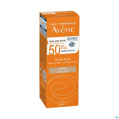 Sie sehen eine Packung Avène Getöntes Sonnenfluid Spf 50+ 50ml, Produktbild: 05 Avène Getöntes Sonnenfluid Spf 50+ 50ml, A-Nr.: 5598982 - 05