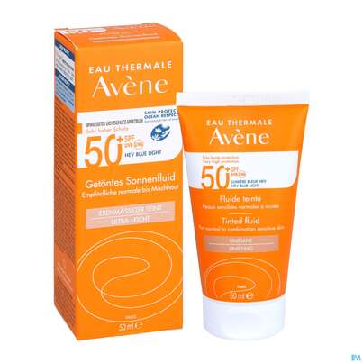 Sie sehen eine Packung Avène Getöntes Sonnenfluid Spf 50+ 50ml, Produktbild: 11 Avène Getöntes Sonnenfluid Spf 50+ 50ml, A-Nr.: 5598982 - 11